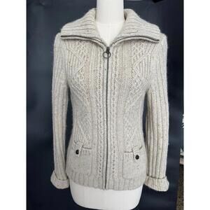 LOFT Gray Cable Knit Turtleneck Sweater